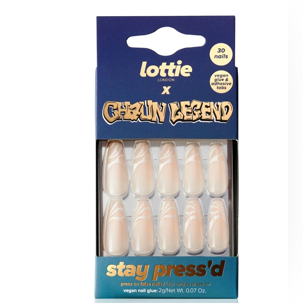Lottie x Chaun Legend Press On Nail Set, French Twist, 30 Coffin Shape Nails